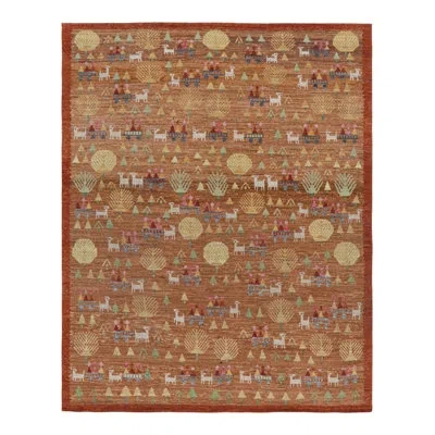 Rug & Kilim 's Swedish Rug In Brown With Figural Geometric Patterns In Brown;beige;orange