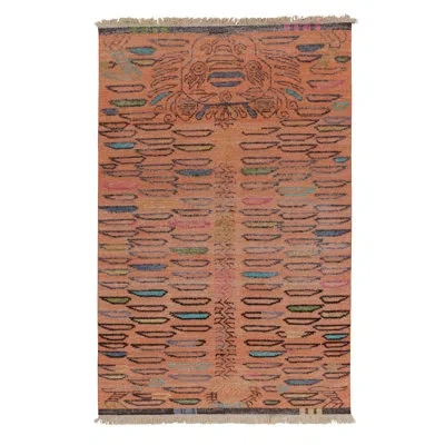 Rug & Kilim 's Tiger Rug, Peach Ground With Vibrant Animal-skin Pictorial In Blue;brown;beige;orange