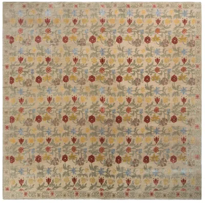 Pre-owned Rug & Kilim 's Transitional European Style Rug In Gold And Green All-over Floral