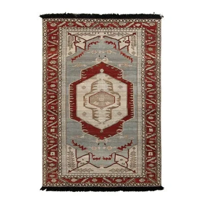 Rug & Kilim 's Transitional Style Rug In Blue And Red Medallion Pattern In Blue,red
