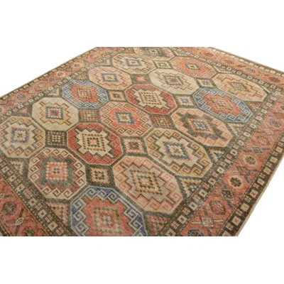 Rug & Kilim 's Tribal Distressed Rug In Red And Green Geometric Pattern In Red;green