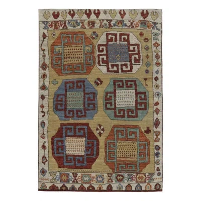 Rug & Kilim 's Tribal Inspired Rug, Light Gold With Bold Ram's Horn Medallions In Beige,brown,blue,green,white,cream,red,silver,gray