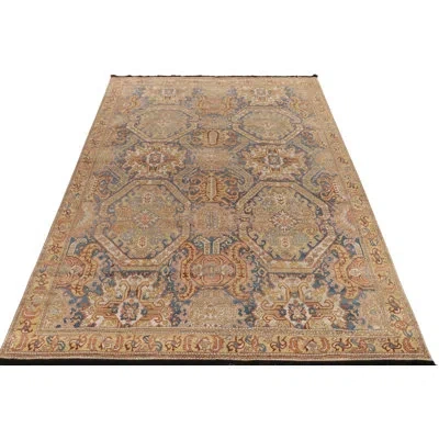 Rug & Kilim Tribal Rug In Blue & Gold Geometric Floral Pattern By  In Blue;gold
