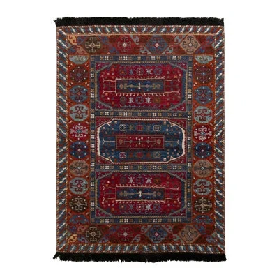 Rug & Kilim 's Tribal Rug In Red And Blue Geometric All Over Pattern In Blue;brown;red;beige;white;cream