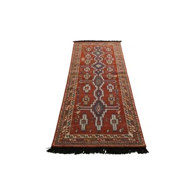 Rug & Kilim 's Tribal Runner In Red And Blue Geometric Pattern In Blue;brown;red;beige