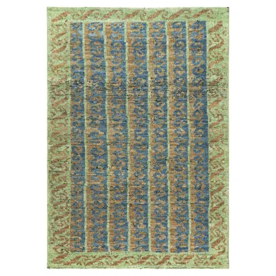Pre-owned Rug & Kilim 's Tribal Style Rug In Blue, Green, And Beige-brown Geometric Stripes In Gray