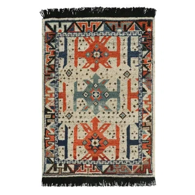 Rug & Kilim 's Tribal Style Rug With Orange And Blue Medallion And Geometric Patterns In White,orange,blue