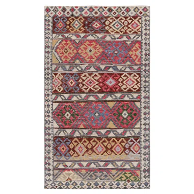 Pre-owned Rug & Kilim 's Tribal Style Rug With Polychromatic Geometric Patterns In Brown