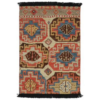 Pre-owned Rug & Kilim 's Tribal Style Rug With Primitivist Geometric Pattern And Medallions In Brown