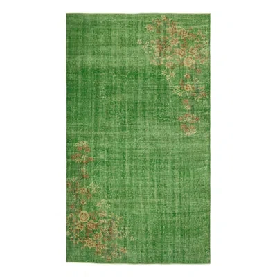 Rug & Kilim Vintage Art Deco Rug In Green With Beige-brown Floral Patterns |  In Brown;beige;white;green;cream