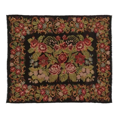 Rug & Kilim Vintage Bessarabian Kilim, Grand Rose Floral Bouquets Over Black -  In Black;red;beige
