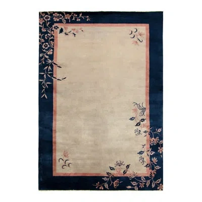 Rug & Kilim Vintage Chinese Deco Style Rug In Beige/blue/peach/pink Floral Patterns In Blue;beige;pink;peach