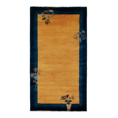 Rug & Kilim Vintage Chinese Deco Style Rug In Beige/brown/bold Blue Floral Patterns In Brown;beige;bold Blue