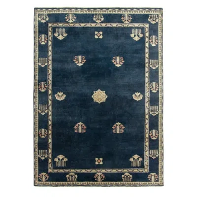 Rug & Kilim Vintage Chinese Deco Style Rug In Blue/cream/gray/light Red Medallion Floral Patterns In Blue;gray;cream;light Red