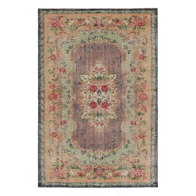 Rug & Kilim Vintage Distressed Rug, Elegant European-style Floral Medallion -  In Black;brown;red;beige;orange;green