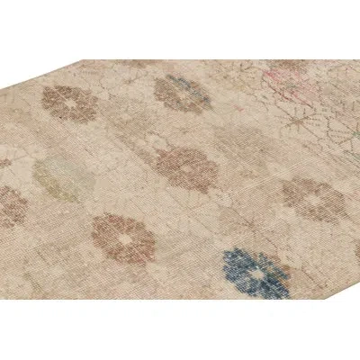 Rug & Kilim Vintage Distressed Runner Rug, Beige-brown Geometric Floral Pattern -  In Blue;brown;beige;green