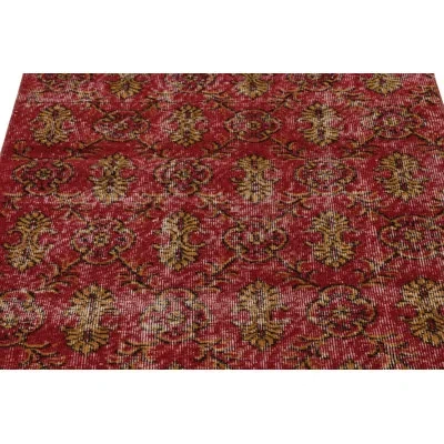 Rug & Kilim Vintage Distressed Runner Rug, Red-gold Floral Vine Pattern –  In Black;red;beige;gold