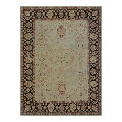 Rug & Kilim Vintage Indian Agra Rug, Mint-green Field With Floral Border -  In Blue