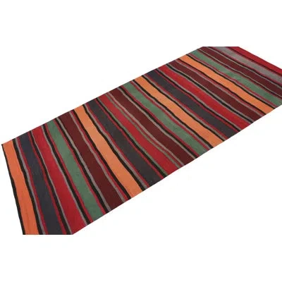 Rug & Kilim Vintage Kilim In Polychromatic Stripes By  In Blue;brown;red;orange;green