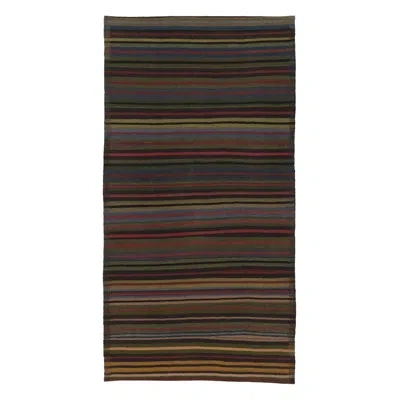 Rug & Kilim Vintage  Kilim, Playful Stripes Over Forest Green Tones -  In Blue;brown;yellow;green