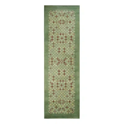 Rug & Kilim Vintage Leleu French Art Deco Rug, Green Geometric Gallery Runner -  In Beige,brown,green,red,yellow,gray