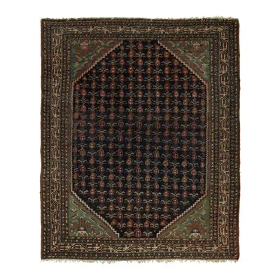 Rug & Kilim Vintage  Malayer Rug In Midnight Blue And Salmon With Floral Pattern In Black;brown;beige;rd