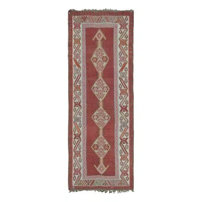 Rug & Kilim Vintage  Meshkin Runner Kilim In Red With Diamond Medallion -  In Brown;beige
