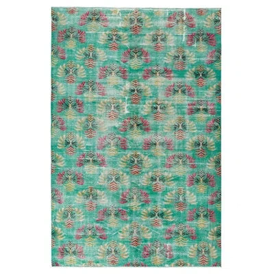 Rug & Kilim Vintage Mid-century Distressed Art Nouveau Rug In Green/red/beige With All Over Pattern In Red;beige;green