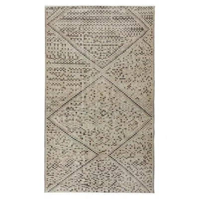 Rug & Kilim Vintage Mid-century Distressed Deco Rug In Beige/brown/black Geometric Pattern In Black;brown;beige