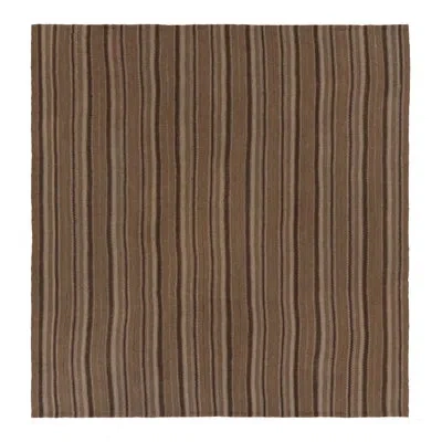Rug & Kilim Vintage Palas Bidjari  Square Kilim, Brown Geometric Stripe -  In Beige,brown,black,white,cream