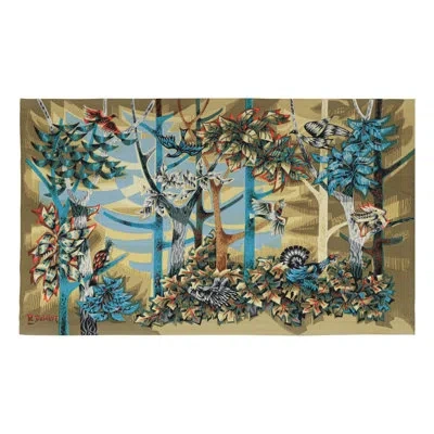 Rug & Kilim Vintage Robert Debie`ve Floral And Pictorial Tapestry “la Fore^t” |  In Blue;black;red;pink;orange;cream