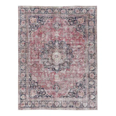 Rug & Kilim Vintage   Rug, Faded Floral Medallion In Red And Indigo -  In Blue;red;pink