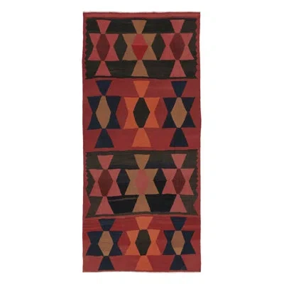 Rug & Kilim Vintage  Runner Kilim, Tribal Rug With Interlocking Geometric Bands In Black;brown;orange;green