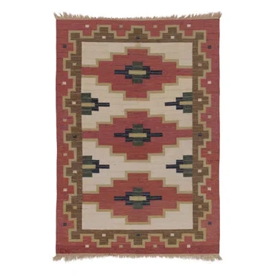 Rug & Kilim Vintage Swedish Rya Flatweave, Geometric Medallion -  In Beige,brown,red,green,blue,white,cream
