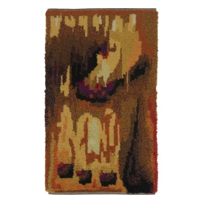 Rug & Kilim Vintage Swedish Rya Rug, Abstract Dissolving Forms In Earth Tones -  In Red;yellow;green;beige,brown