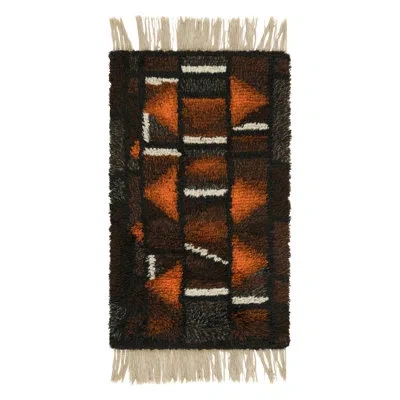 Rug & Kilim Vintage Swedish Rya Rug, Bold Black And Orange Scandinavian Design -  In Black;brown;beige;orange