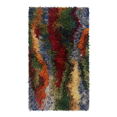 Rug & Kilim Vintage Swedish Rya Rug, Bold Polychromatic Scandinavian Abstract -  In Blue;black;brown;red;gold;green;cream