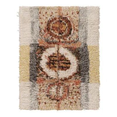 Rug & Kilim Vintage Swedish Rya Rug, Bold Scandinavian Geometric Medallions -  In Brown;red;beige;pink;gold;white;silver;g