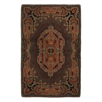 Rug & Kilim Vintage Swedish Rya Rug, Brown With Elaborate Geometric Medallion -  In Beige,brown,red,black,gray,silver,white,cream