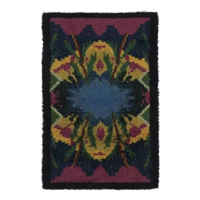 Rug & Kilim Vintage Swedish Rya Rug, Deep Indigo With Maximalist Abstract -  In Beige,brown,black,pink,blue,green,yellow