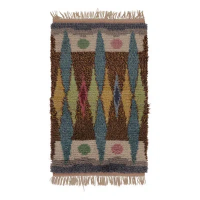 Rug & Kilim Vintage Swedish Rya Rug, Earth Tones With Scandinavian Diamond Geometry -  In Beige,brown,yellow,blue,green,pink,gray