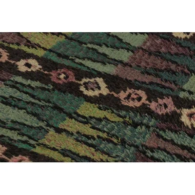 Rug & Kilim Vintage Swedish Rya Rug, Green And Brown Scandinavian Patterns -  In Green,beige,brown,pink,cream,white