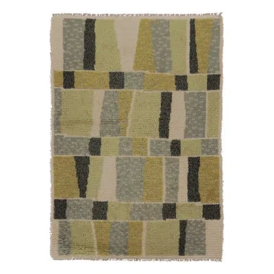 Rug & Kilim Vintage Swedish Rya Rug, Ivory With Scandinavian Abstract Geometry -  In Beige,brown,gray,yellow,gold,green