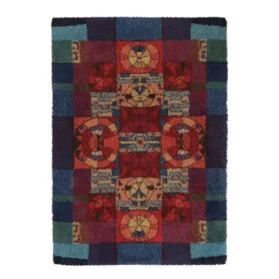 Rug & Kilim Vintage Swedish Rya Rug, Maximalist With Viking Medallions -  In Blue;beige,brown,red