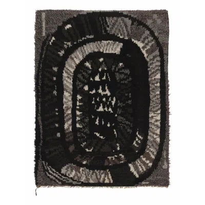 Rug & Kilim Vintage Swedish Rya Rug, Monochrome Concentric Abstract -  In Beige,brown,gray,black