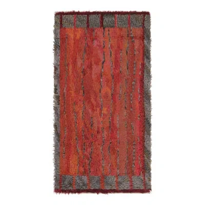 Rug & Kilim Vintage Swedish Rya Rug, Red And Gray Scandinavian Abstract Forms -  In Red;pink;white;silver;gray;cream