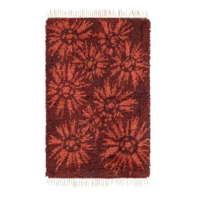 Rug & Kilim Vintage Swedish Rya Rug, Red With Bursting Scandinavian Medallions -  In Brown;red;beige