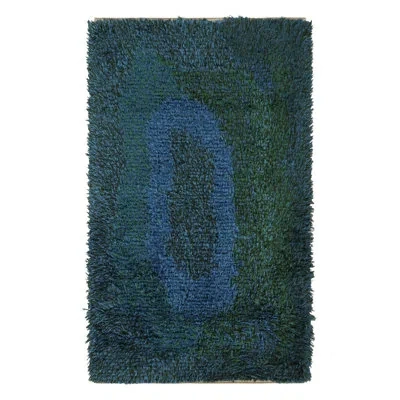 Rug & Kilim Vintage Swedish Rya Rug, Scandinavian Abstract In Teal Blue Tones -  In Blue;green