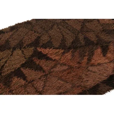 Rug & Kilim Vintage Swedish Rya Rug, Scandinavian Abstract Pattern In Brown -  In Black;brown;beige