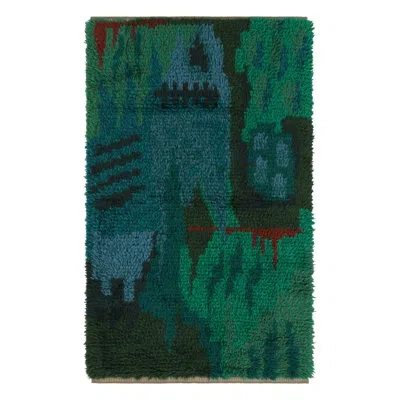 Rug & Kilim Vintage Swedish Rya Rug, Scandinavian Retro Abstract In Teal Hues -  In Blue;green